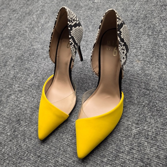 Mix No. 6 Shoes - Mix No 6 Hilani Pumps Womens 9M Sunflower Yellow Snakeskin Clear D'Orsay Heels